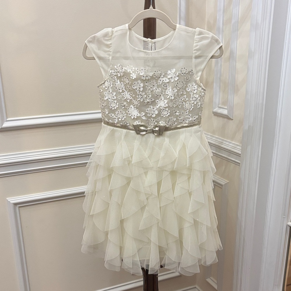 Jona Michelle Cream Dress with Floral Accents